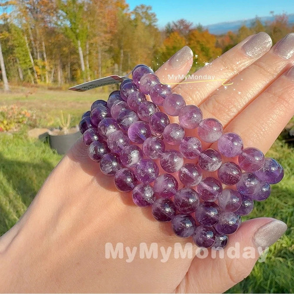 Purple Rabbit Hair Rutilated Quartz Bracelet 9mm - Picture 3 of 6